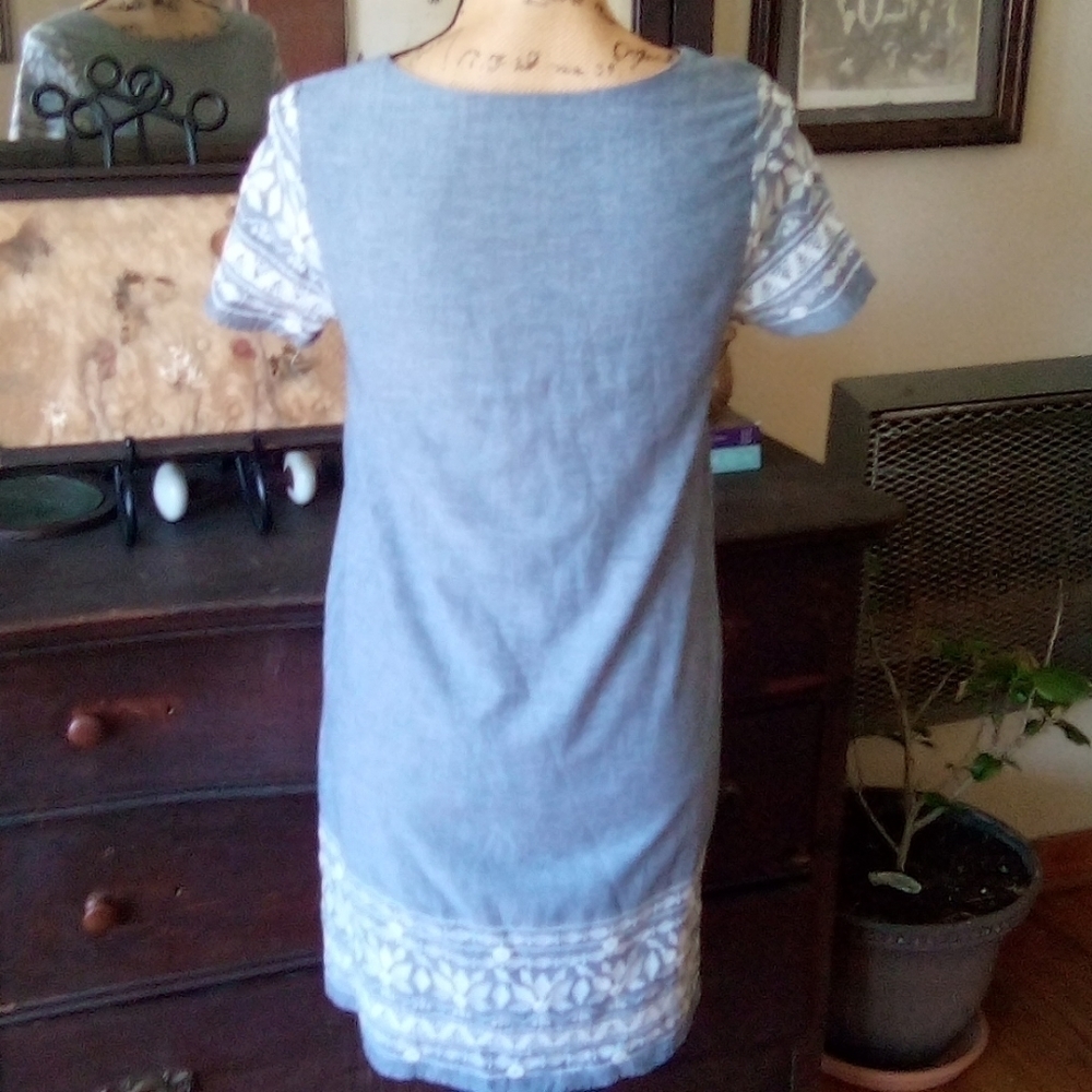 Esley Chambray & White Embroidered Shift Dress - Picture 5 of 8